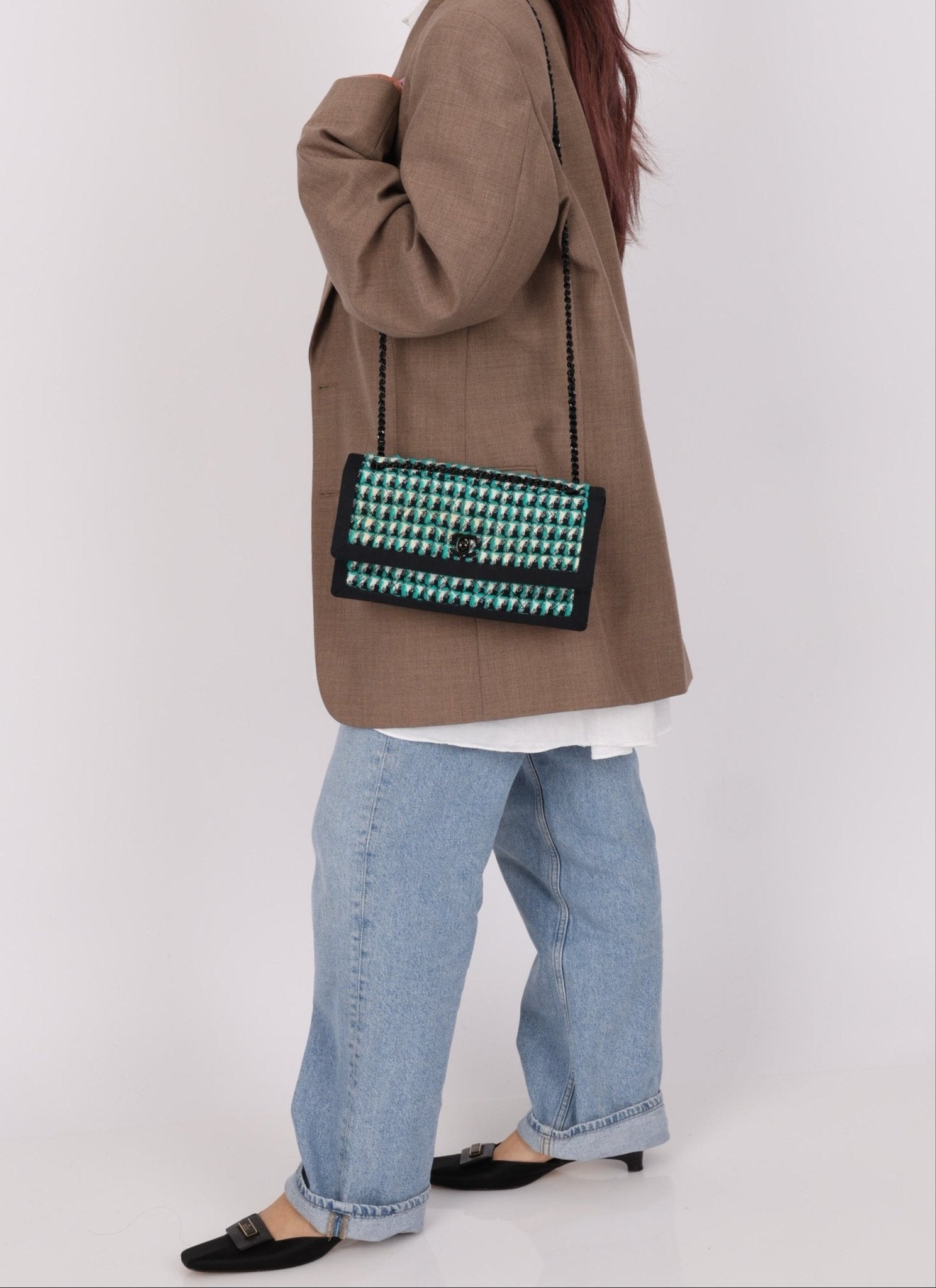 Chanel 2015 Houndstooth Tweed Single Flap - FashioNica