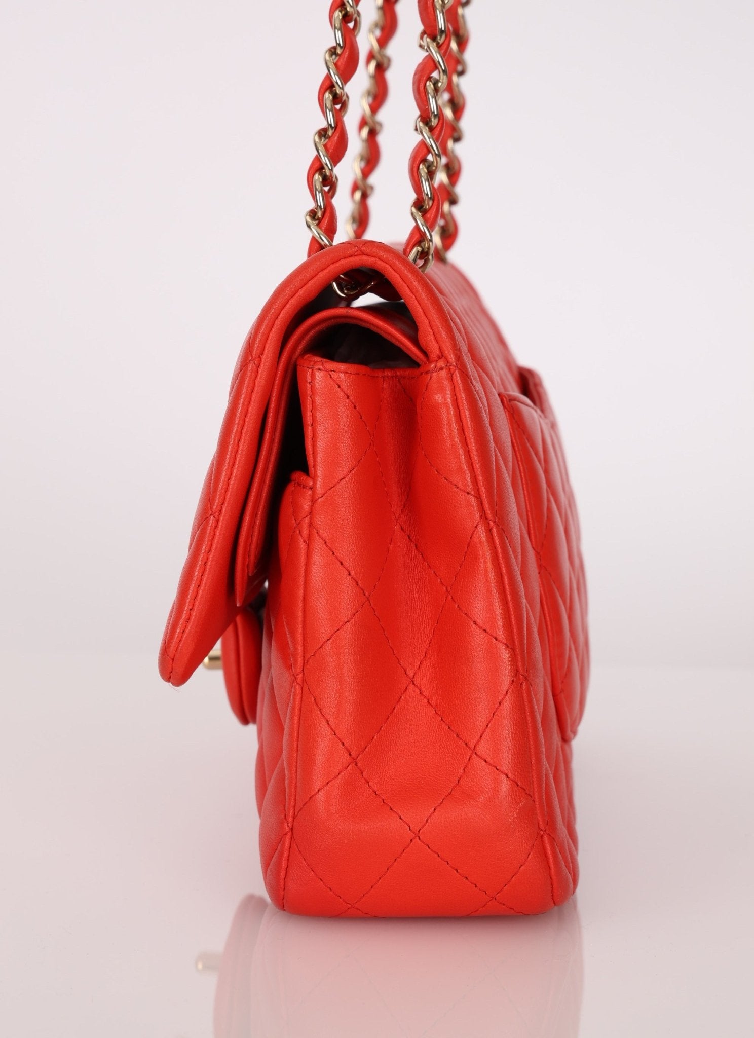 Chanel 2016 Lambskin Red Medium Double Flap GHW - FashioNica