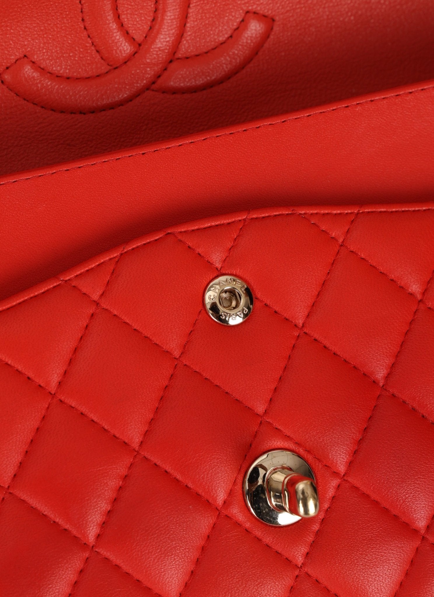 Chanel 2016 Lambskin Red Medium Double Flap GHW - FashioNica