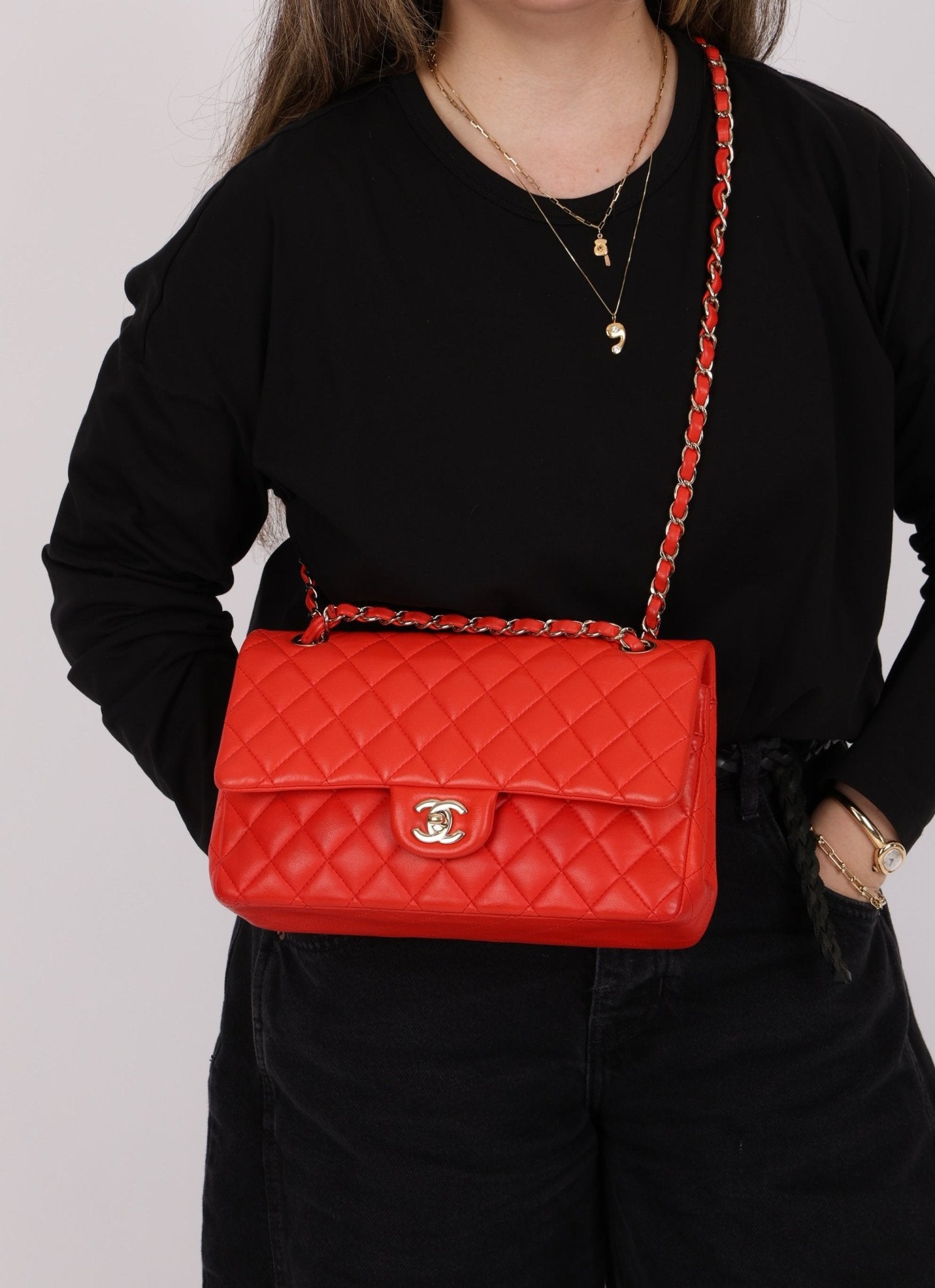 Chanel 2016 Lambskin Red Medium Double Flap GHW - FashioNica