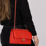 Chanel 2016 Lambskin Red Medium Double Flap GHW - FashioNica