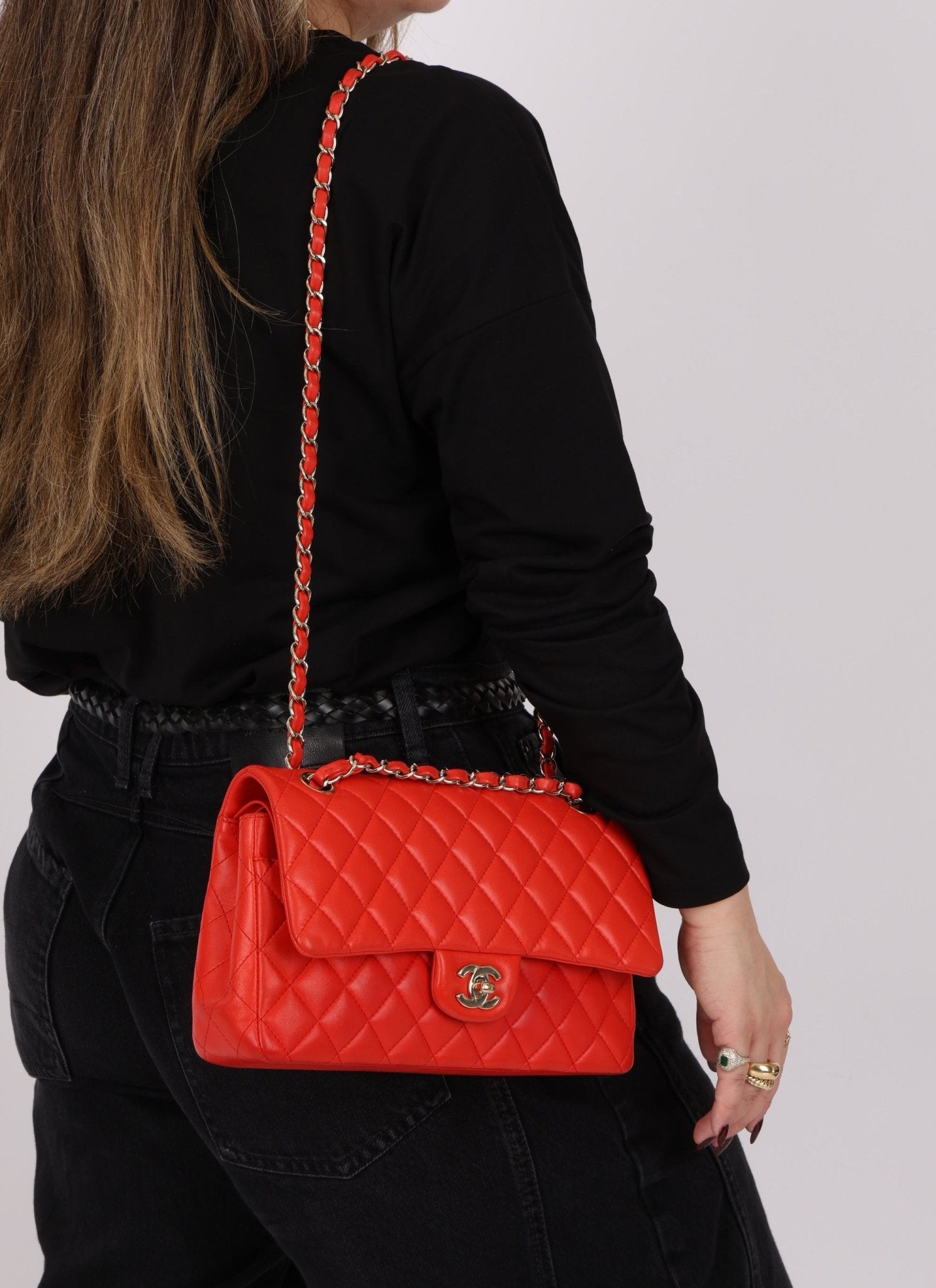 Chanel 2016 Lambskin Red Medium Double Flap GHW - FashioNica