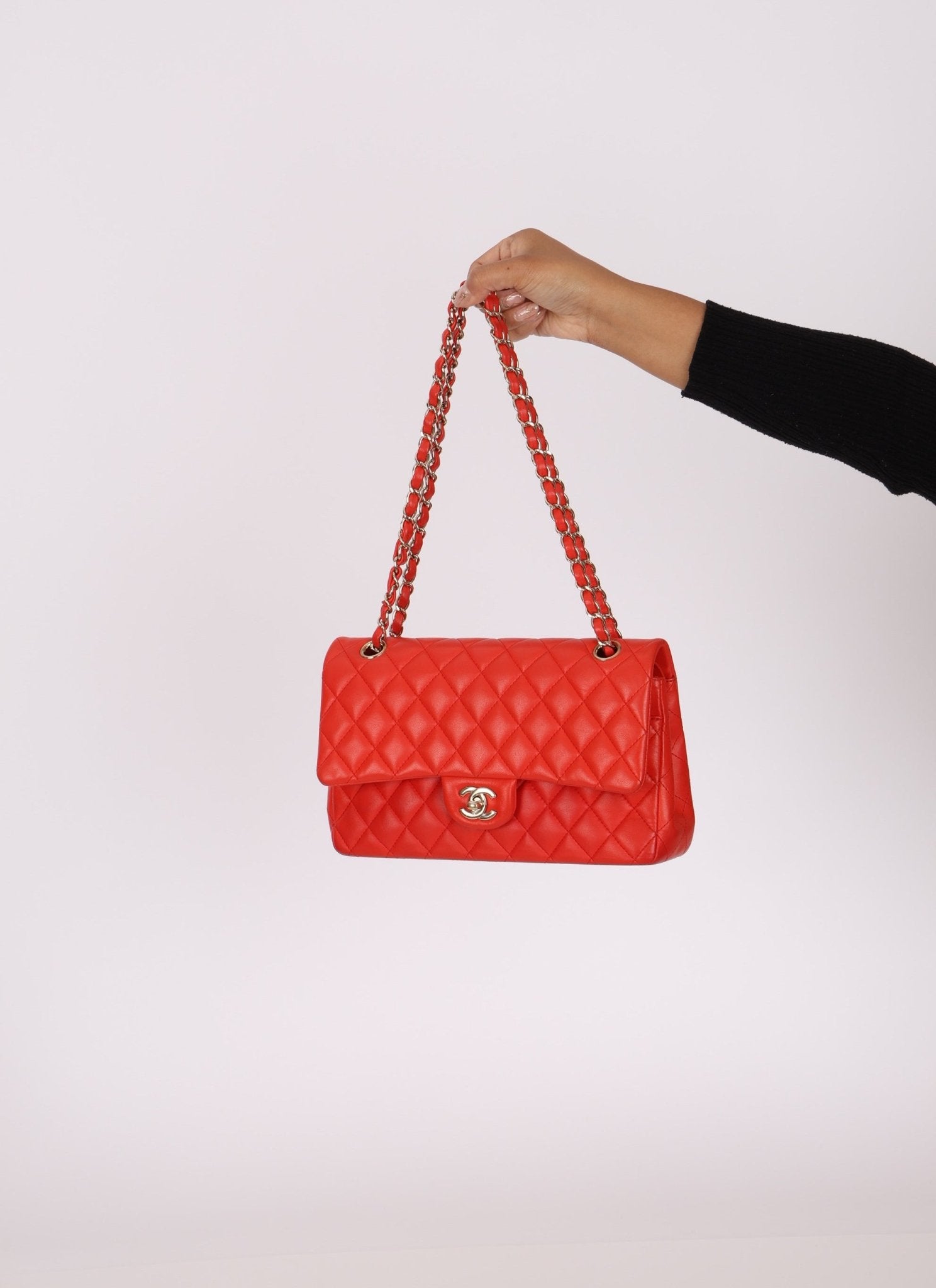 Chanel 2016 Lambskin Red Medium Double Flap GHW - FashioNica
