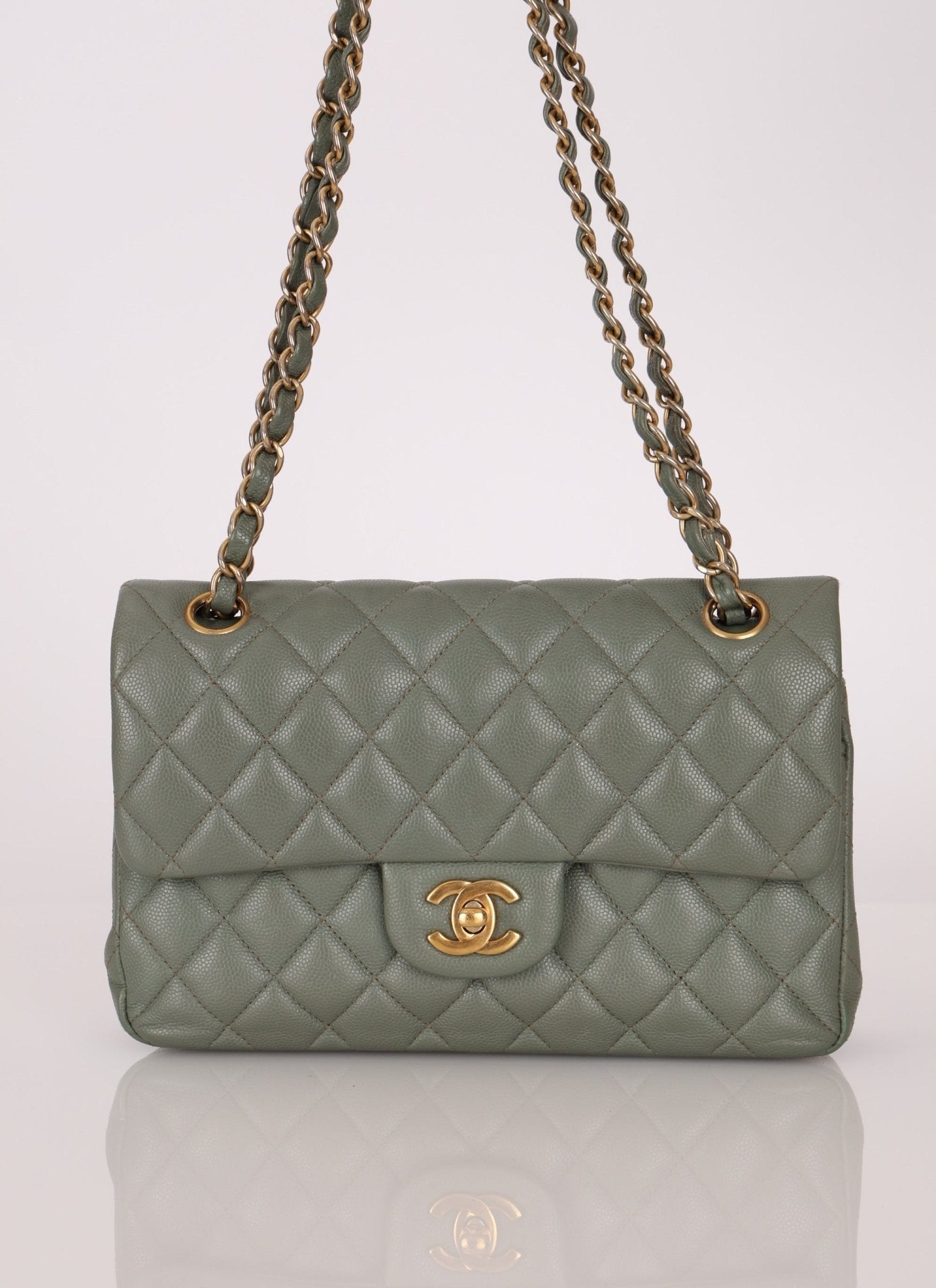 Chanel 2018 Eucalyptus Green Iridescent Caviar Small Double Flap - FashioNica