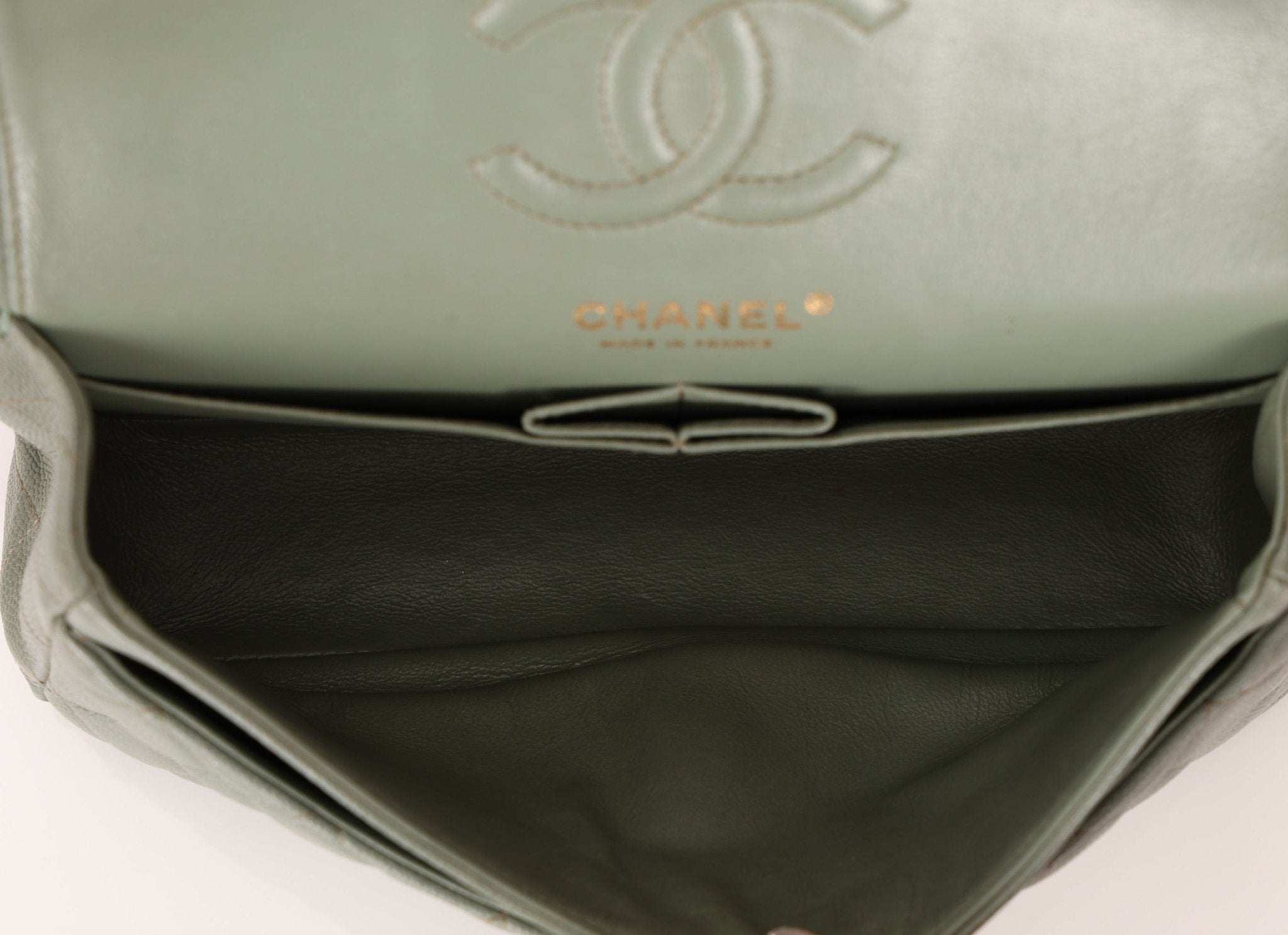 Chanel 2018 Eucalyptus Green Iridescent Caviar Small Double Flap - FashioNica