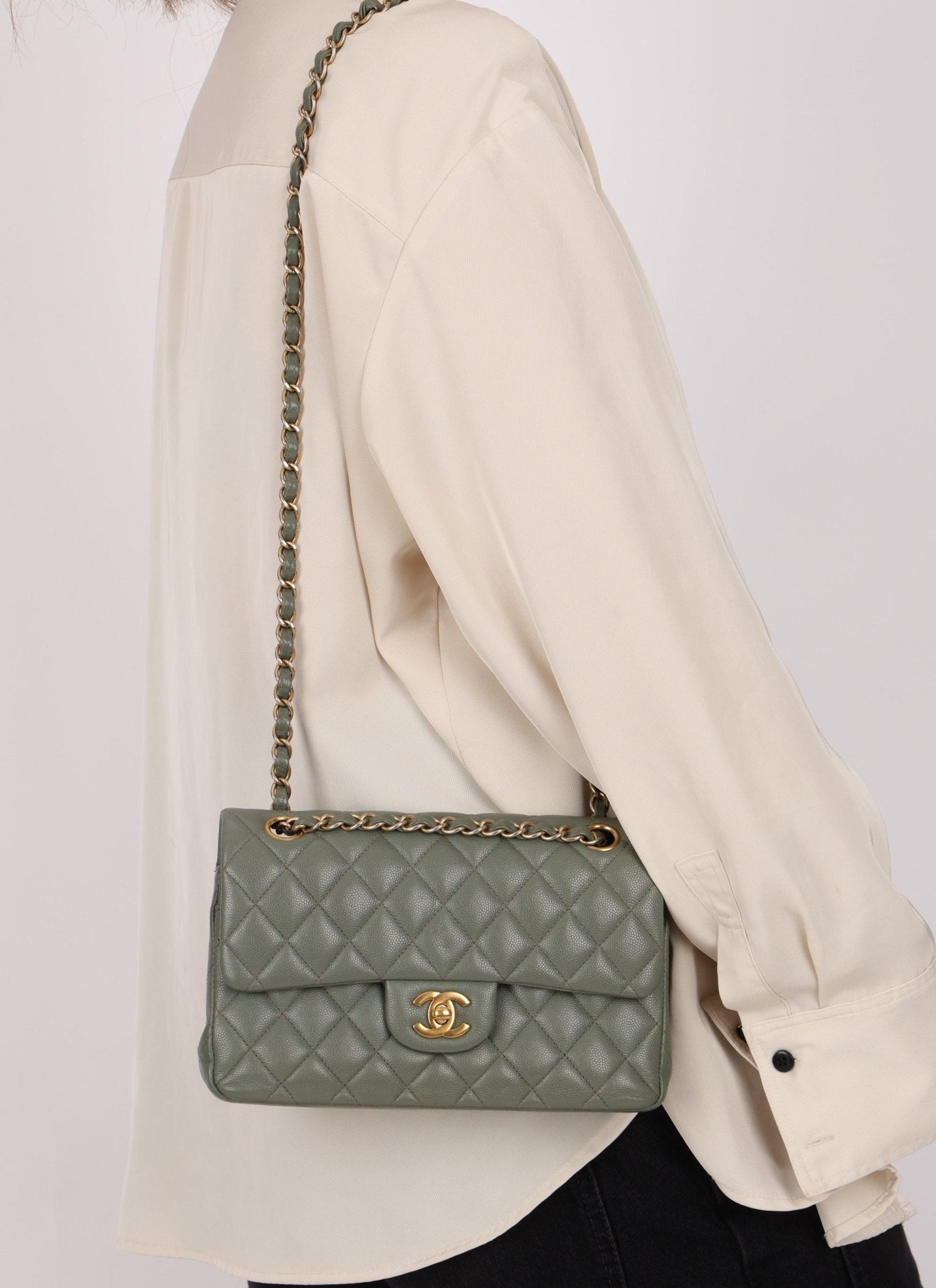 Chanel 2018 Eucalyptus Green Iridescent Caviar Small Double Flap - FashioNica