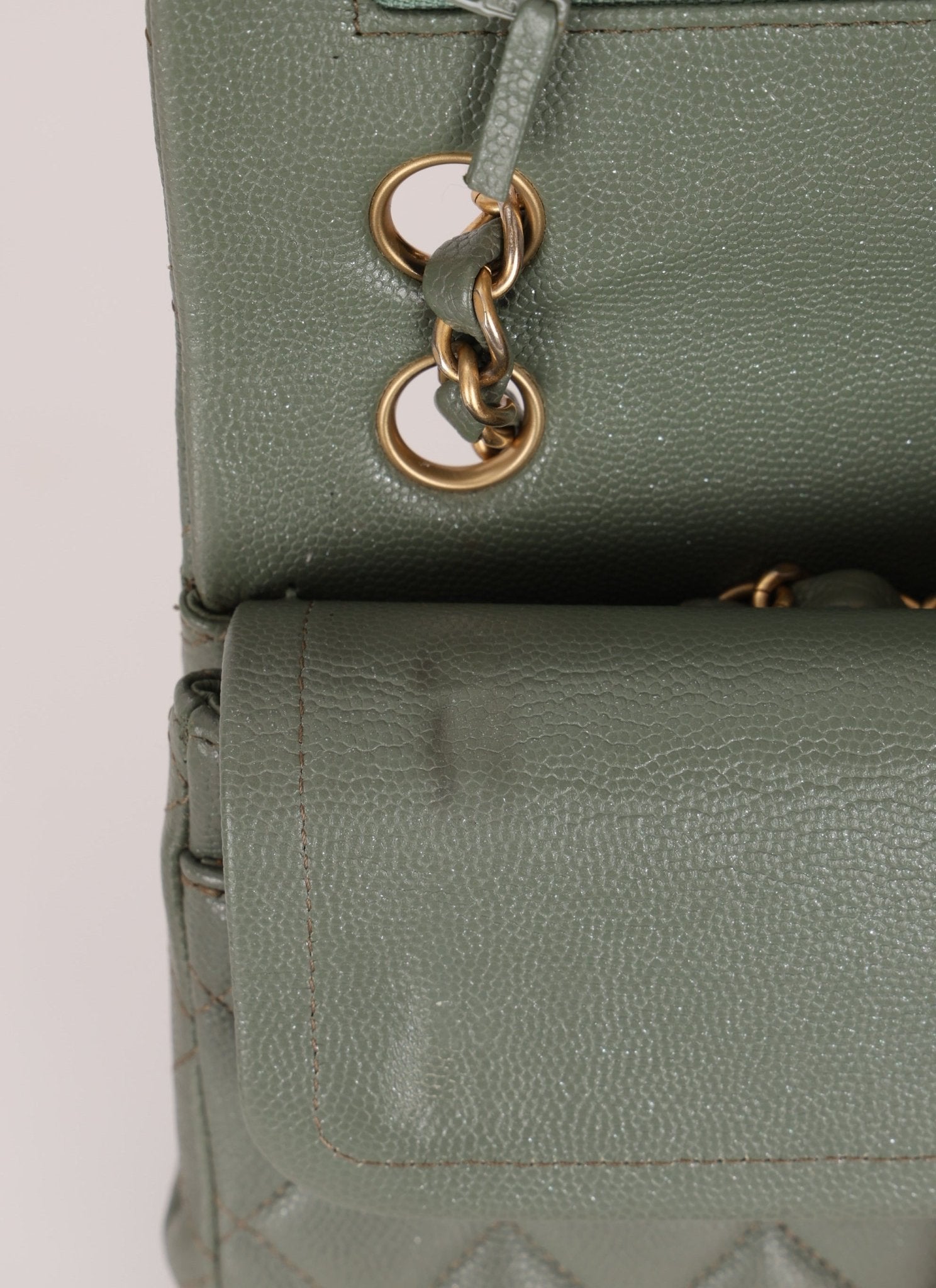 Chanel 2018 Eucalyptus Green Iridescent Caviar Small Double Flap - FashioNica