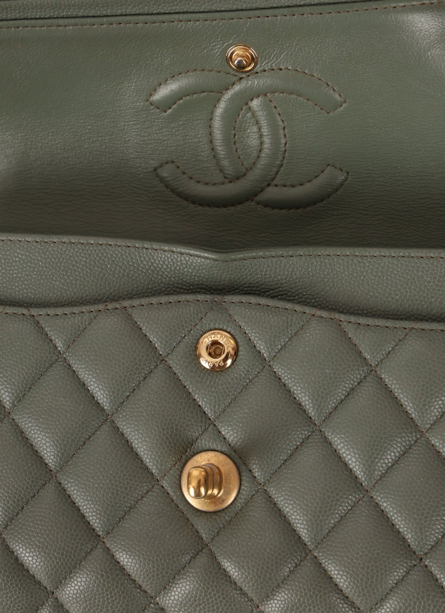 Chanel 2018 Eucalyptus Green Iridescent Caviar Small Double Flap - FashioNica