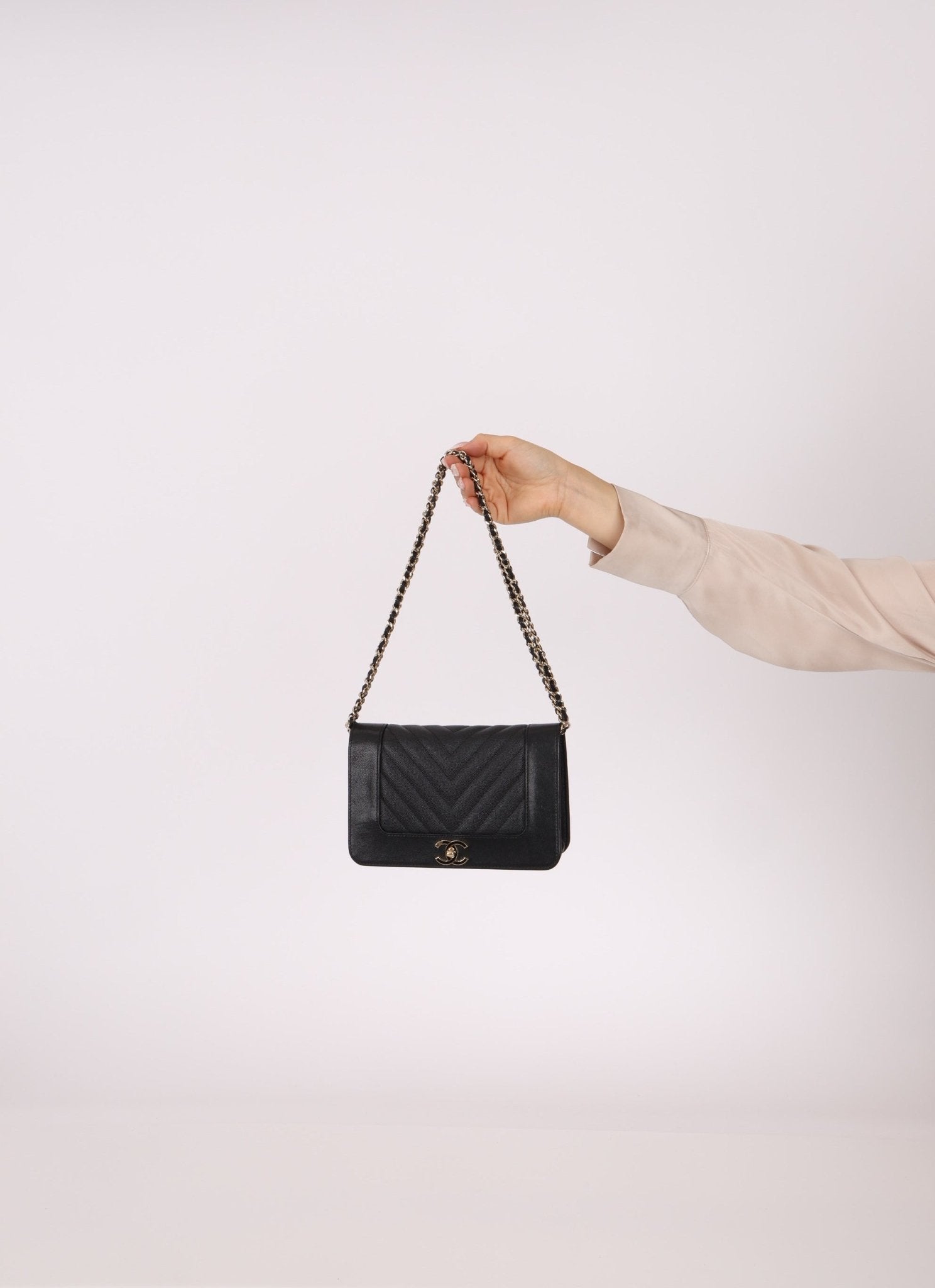 Chanel 2019 Black Caviar & Sheepskin Mademoiselle Wallet on Chain - FashioNica