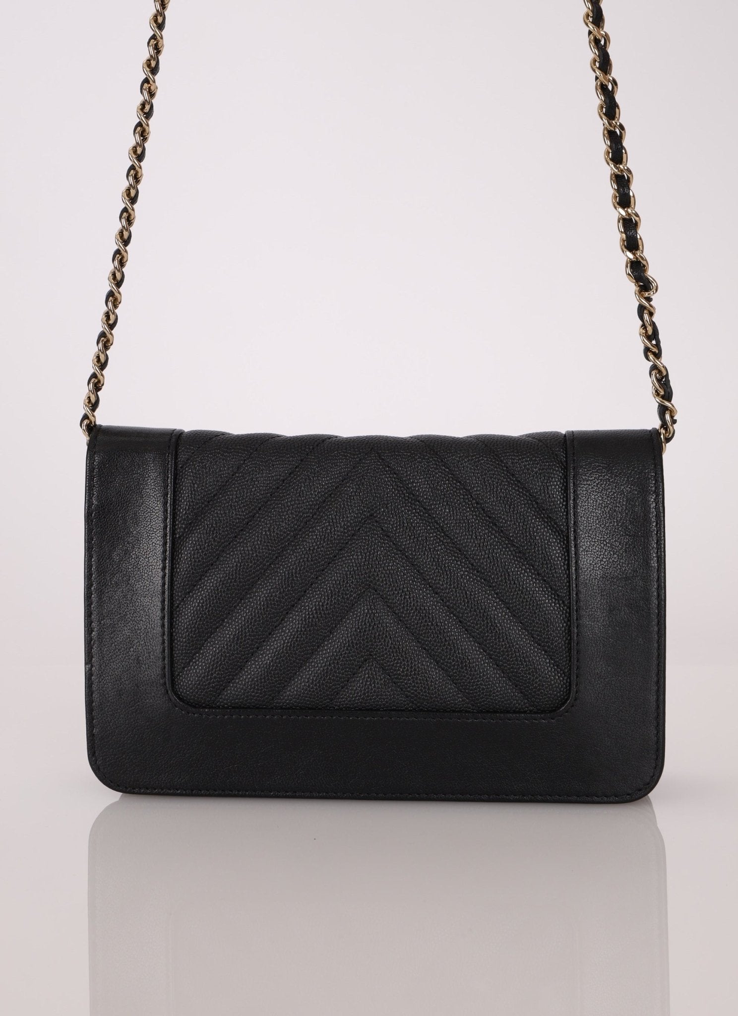 Chanel 2019 Black Caviar & Sheepskin Mademoiselle Wallet on Chain - FashioNica