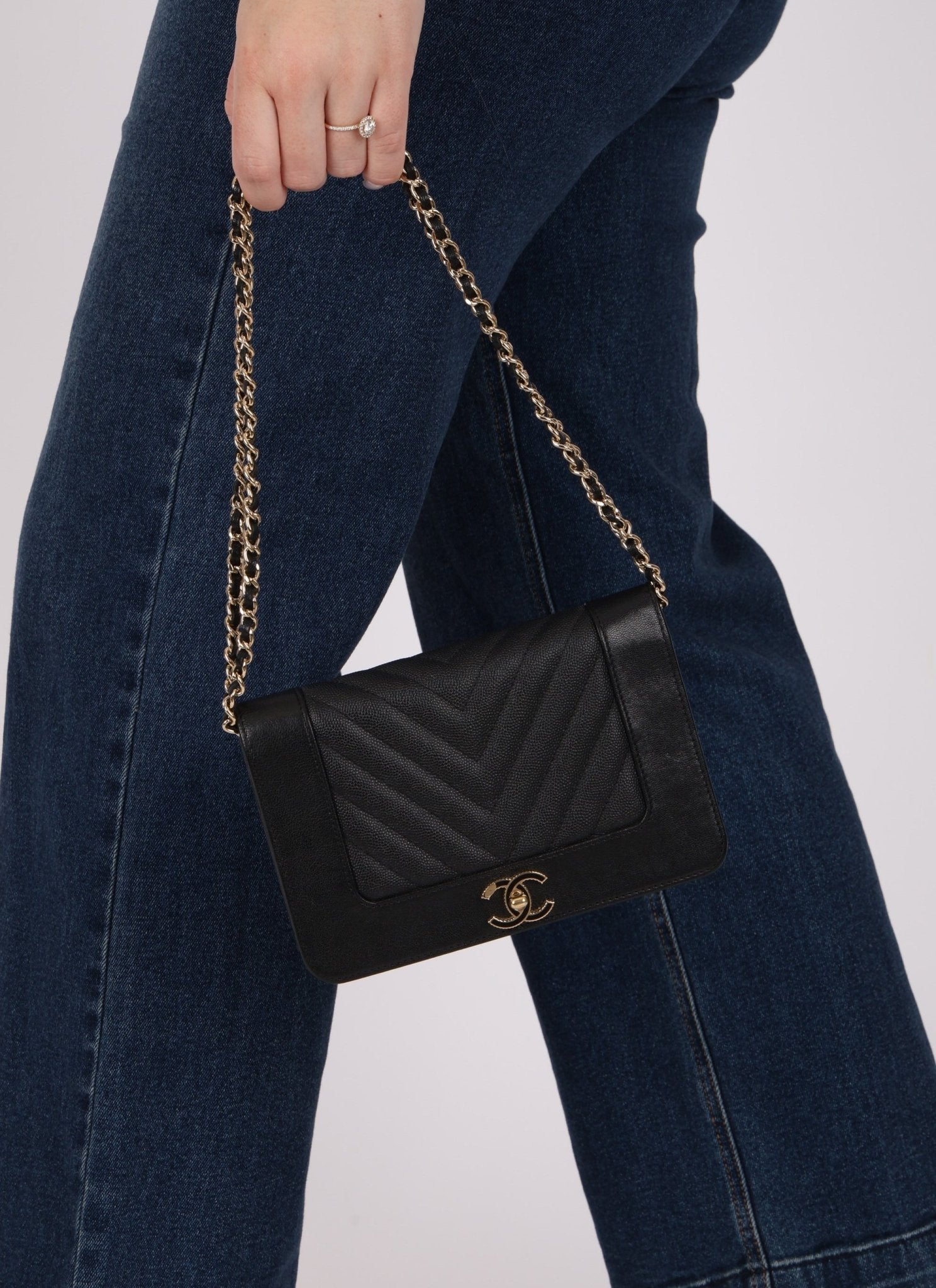 Chanel 2019 Black Caviar & Sheepskin Mademoiselle Wallet on Chain - FashioNica