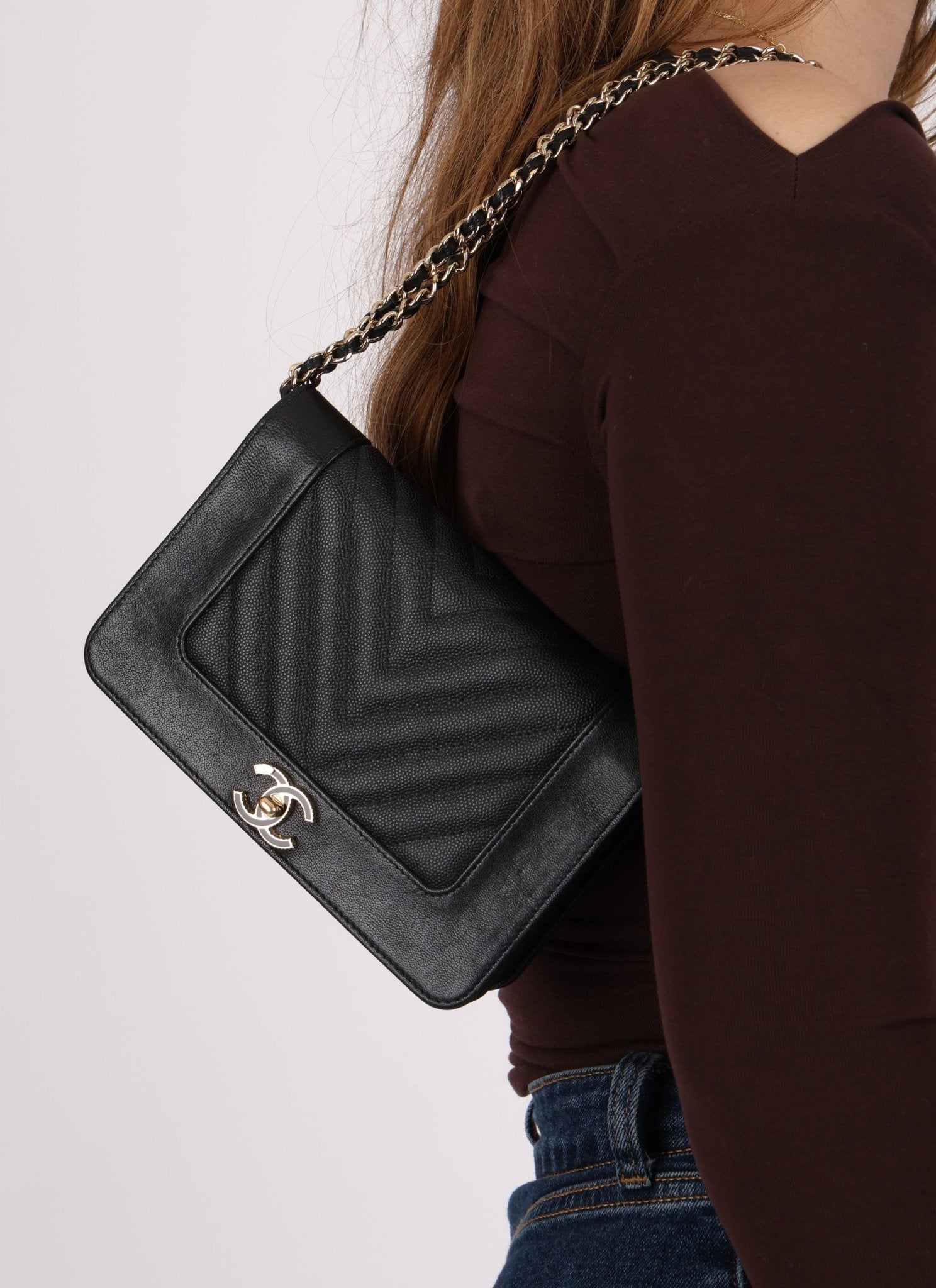 Chanel 2019 Black Caviar & Sheepskin Mademoiselle Wallet on Chain - FashioNica