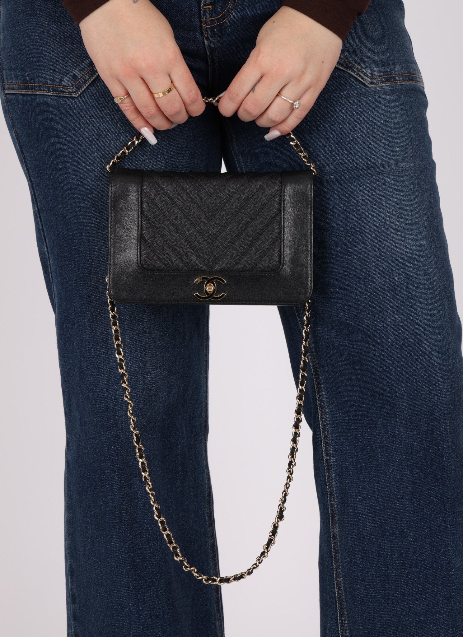 Chanel 2019 Black Caviar & Sheepskin Mademoiselle Wallet on Chain - FashioNica