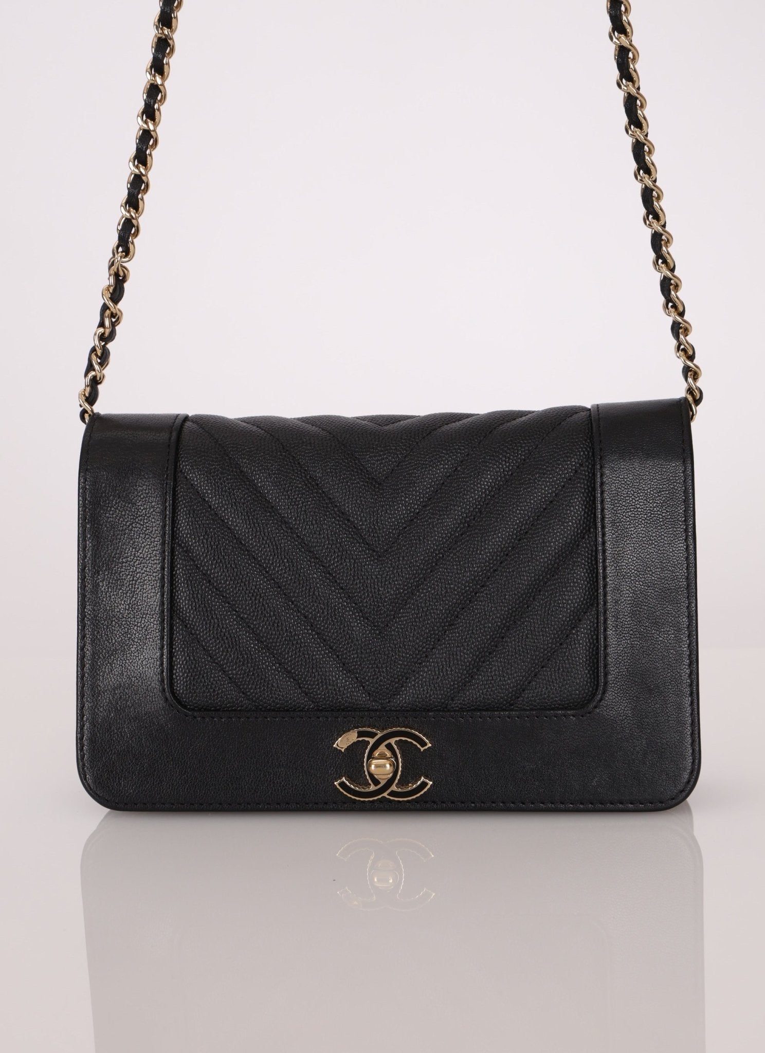 Chanel 2019 Black Caviar & Sheepskin Mademoiselle Wallet on Chain - FashioNica