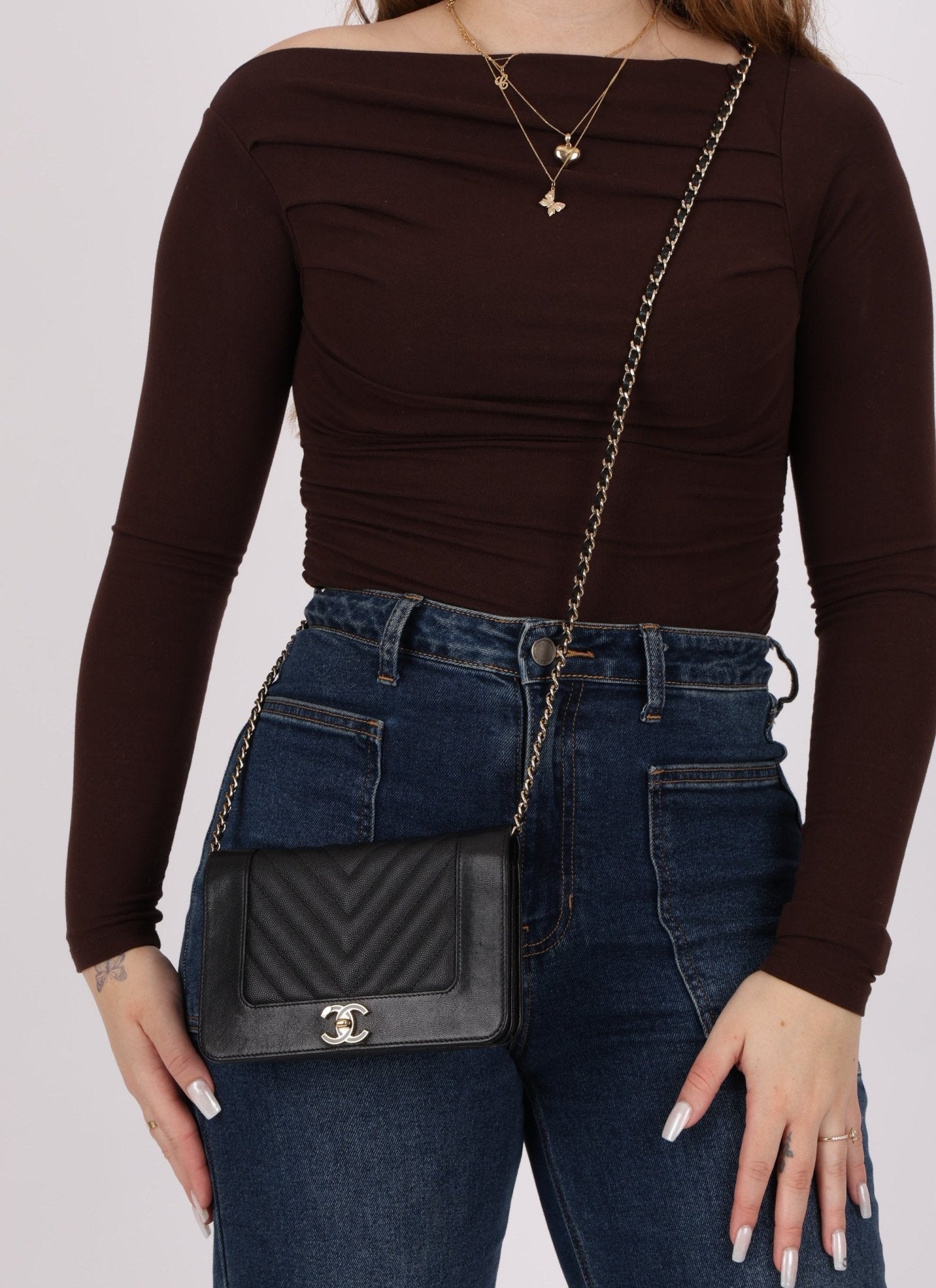 Chanel 2019 Black Caviar & Sheepskin Mademoiselle Wallet on Chain - FashioNica