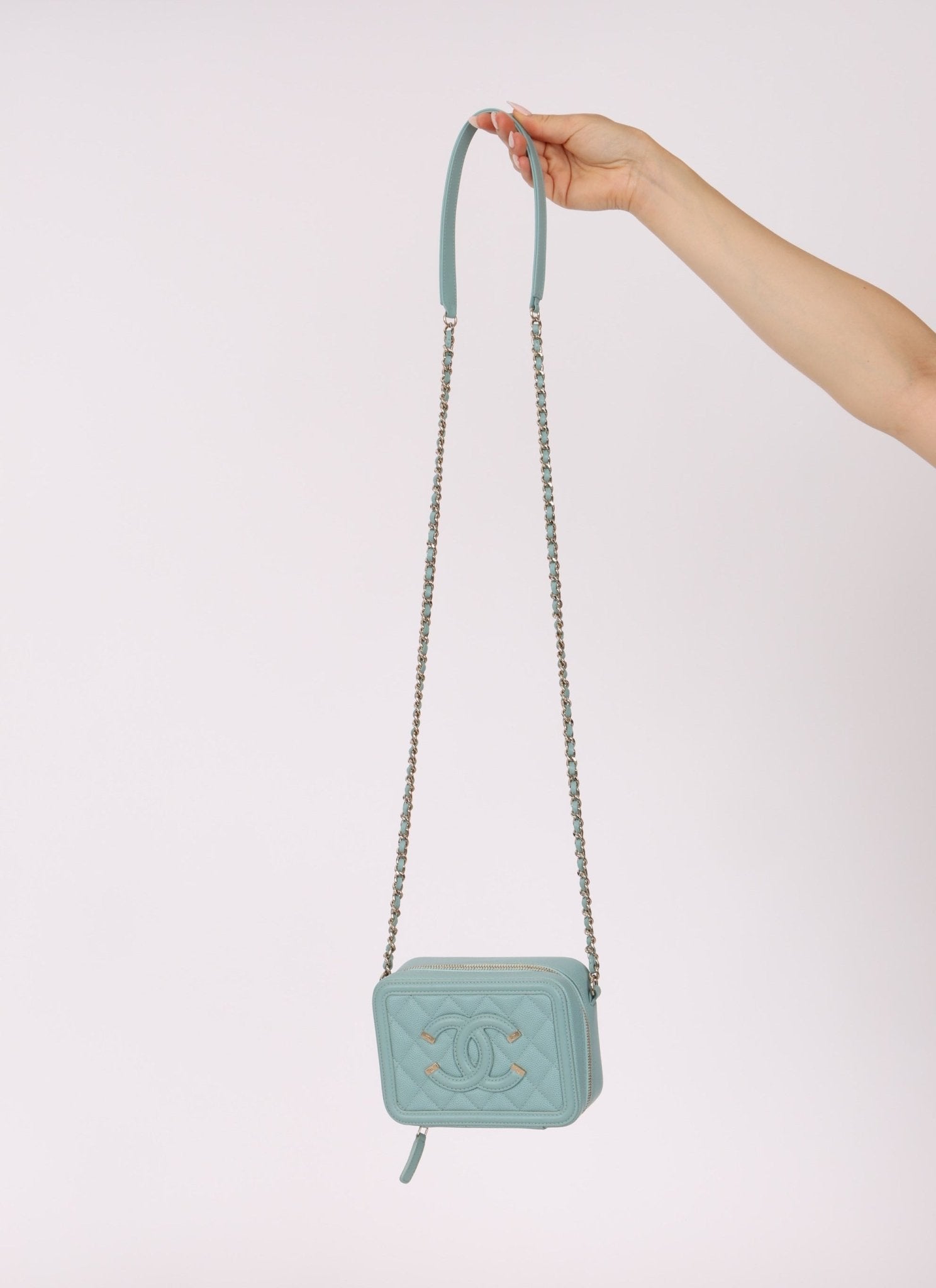 Chanel 2020 Caviar Robin's Egg Mini Filigree Crossbody - FashioNica