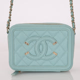 Chanel 2020 Caviar Robin's Egg Mini Filigree Crossbody - FashioNica
