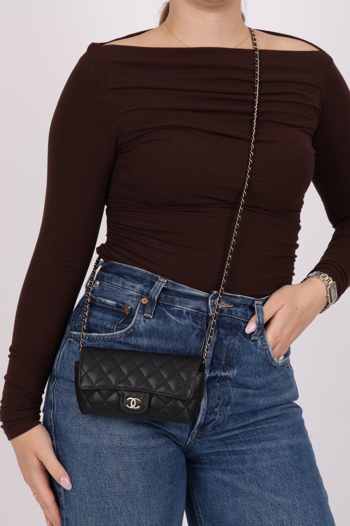 Chanel 2021 Black Caviar Sunglasses Case on Chain - FashioNica