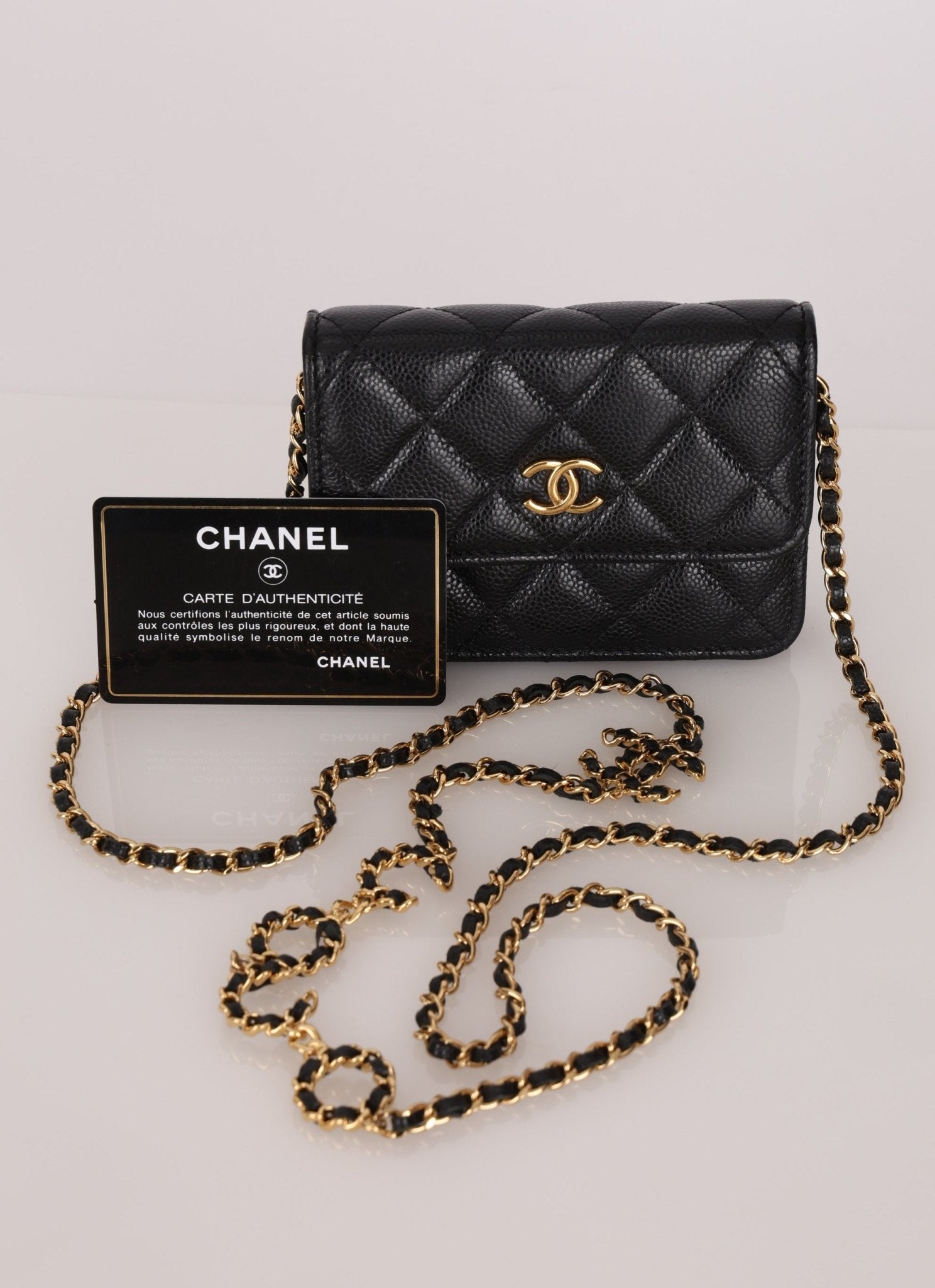 Chanel 2021 Caviar COCO Cardholder on Chain - FashioNica