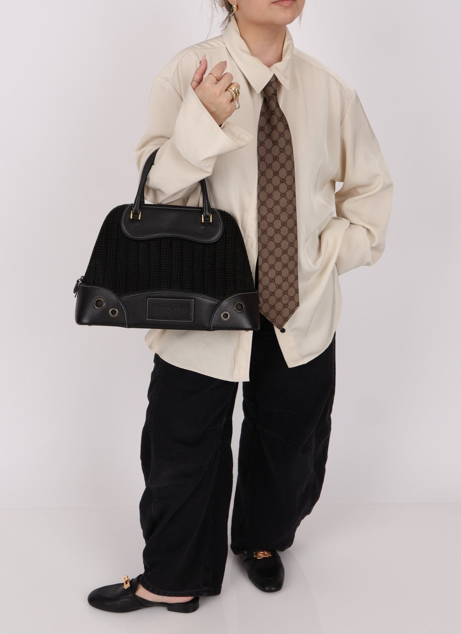 Dior 2001 License Plate Montaigne Leather and Pony Hair Bowler Bag - FashioNica