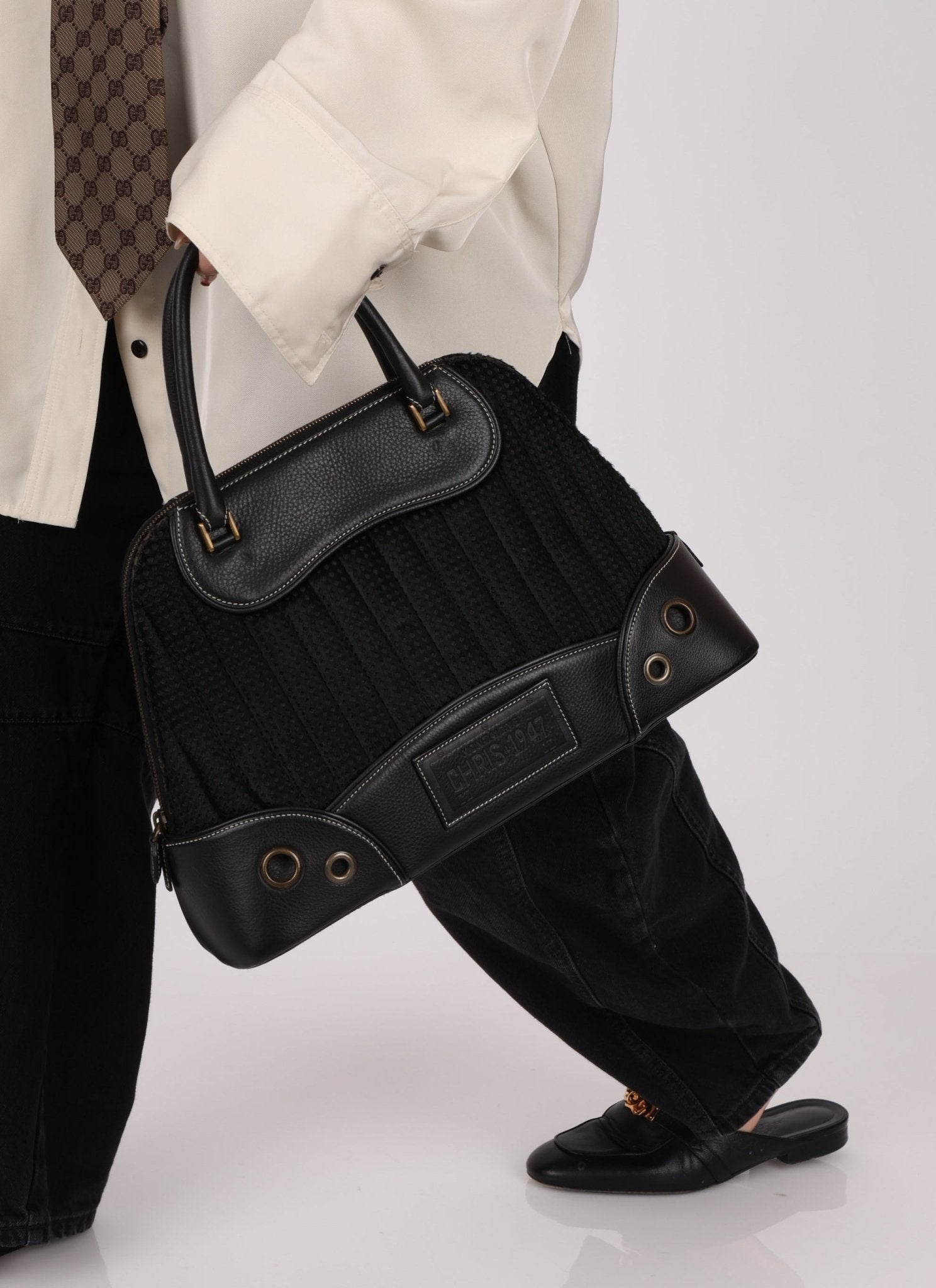 Dior 2001 License Plate Montaigne Leather and Pony Hair Bowler Bag - FashioNica