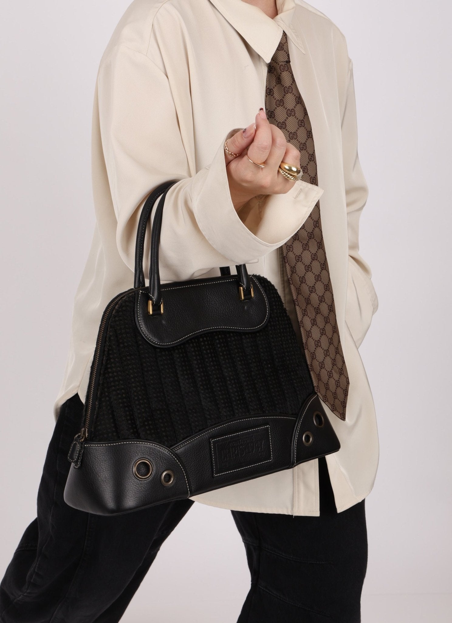 Dior 2001 License Plate Montaigne Leather and Pony Hair Bowler Bag - FashioNica