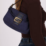 Fendi Blue Zucchino Baguette Shoulder Bag - FashioNica