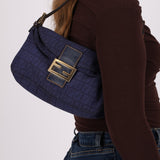 Fendi Blue Zucchino Baguette Shoulder Bag - FashioNica