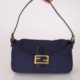 Fendi Blue Zucchino Baguette Shoulder Bag - FashioNica