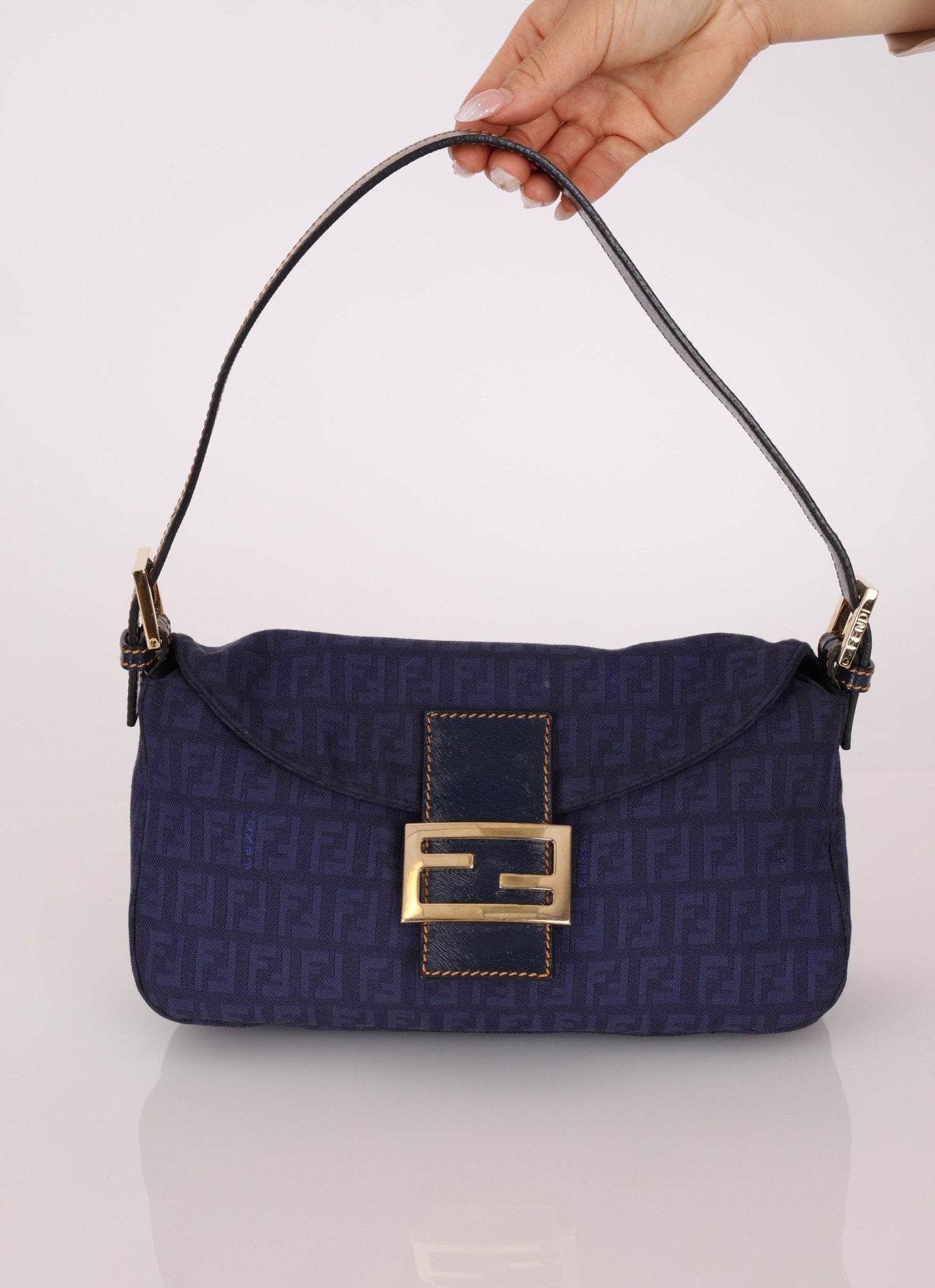Fendi Blue Zucchino Baguette Shoulder Bag - FashioNica