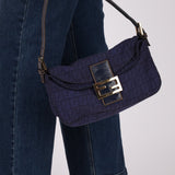 Fendi Blue Zucchino Baguette Shoulder Bag - FashioNica