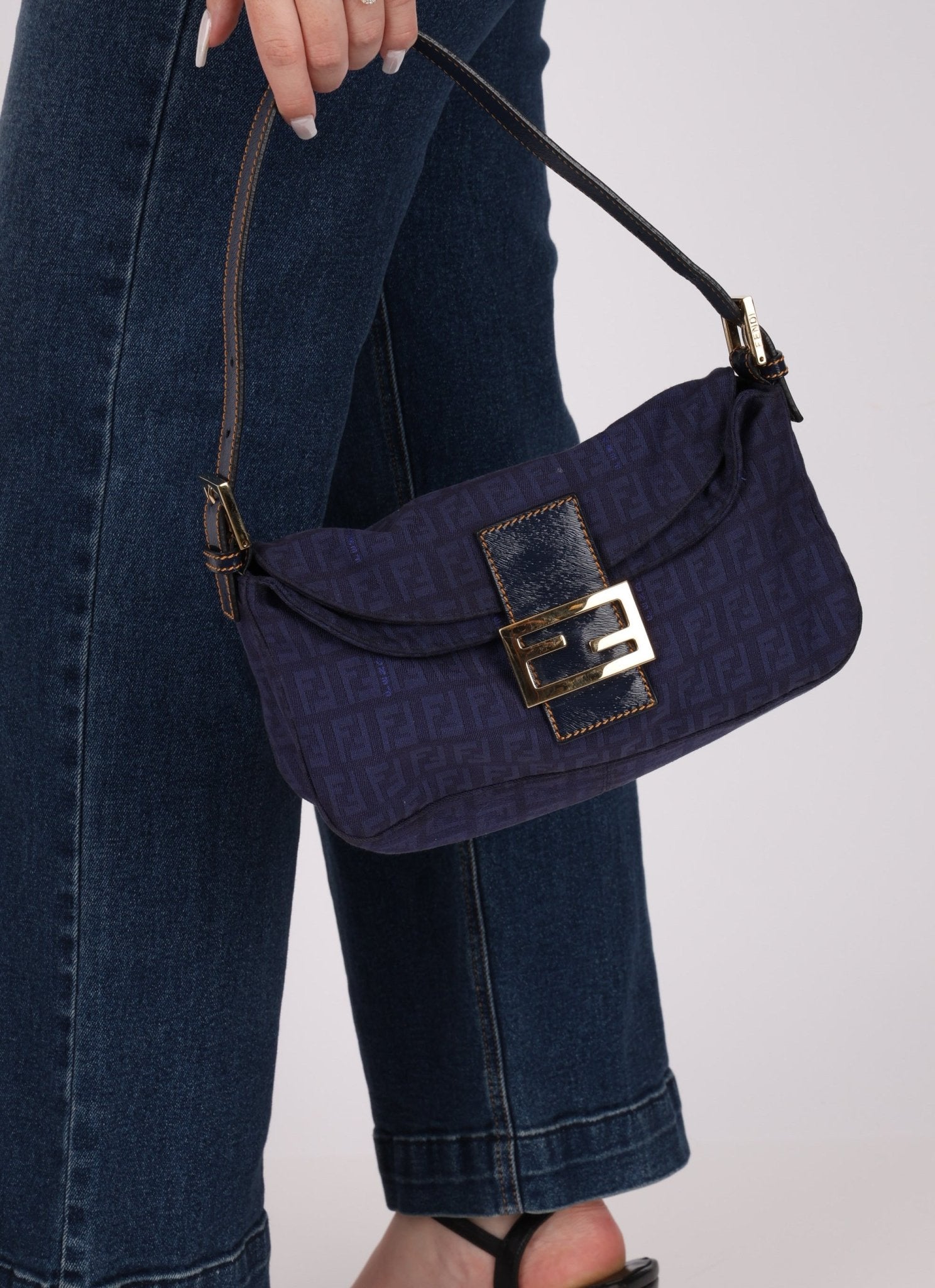 Fendi Blue Zucchino Baguette Shoulder Bag - FashioNica