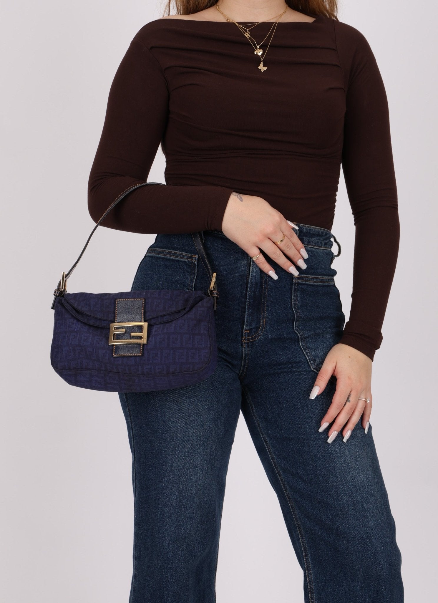 Fendi Blue Zucchino Baguette Shoulder Bag - FashioNica