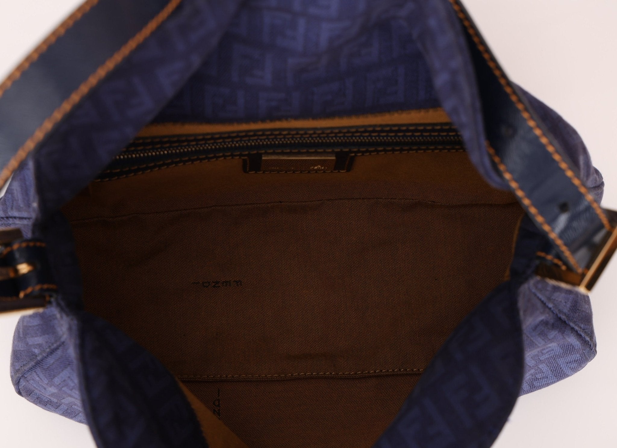 Fendi Blue Zucchino Baguette Shoulder Bag - FashioNica