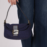 Fendi Blue Zucchino Baguette Shoulder Bag - FashioNica