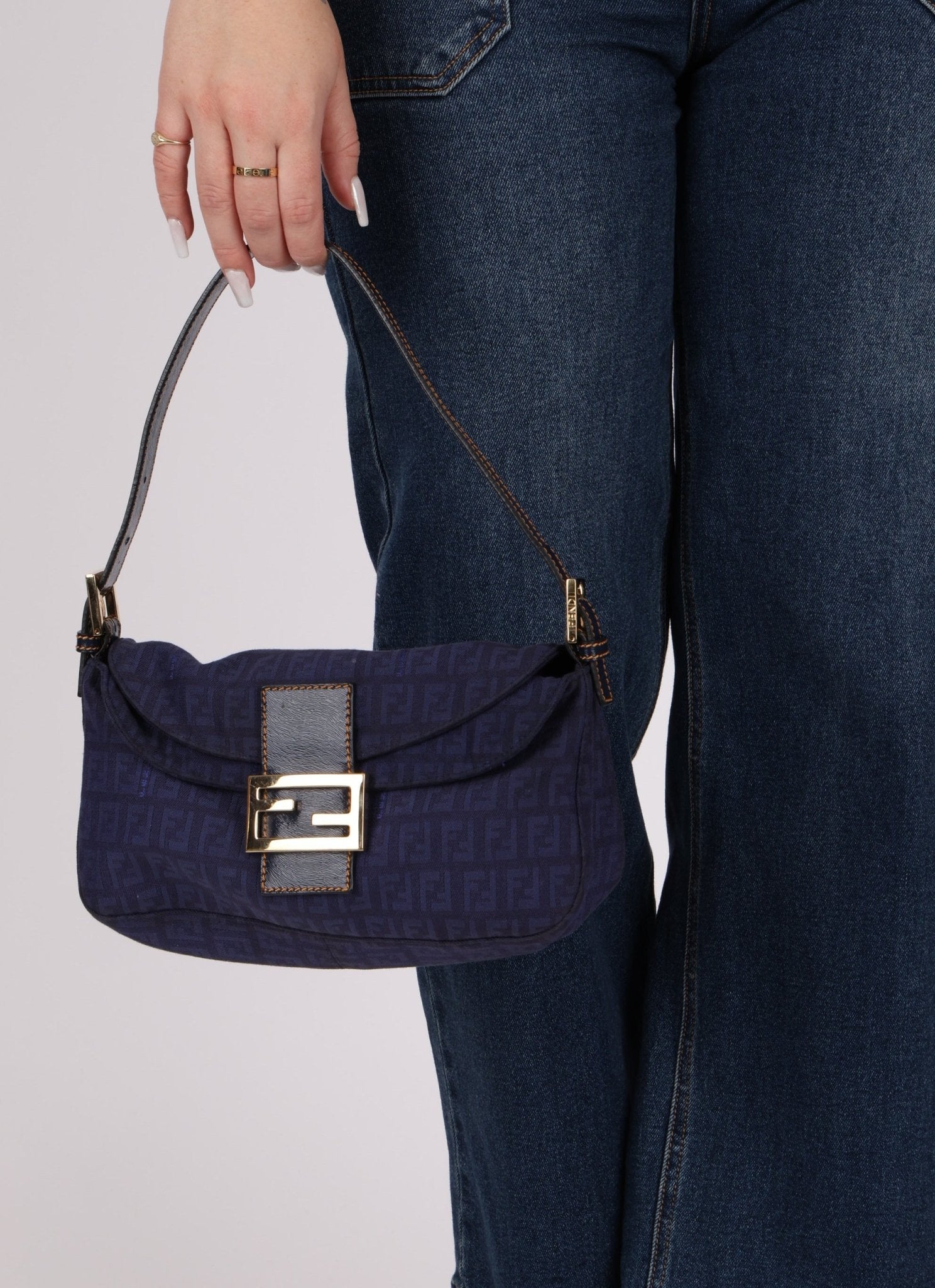 Fendi Blue Zucchino Baguette Shoulder Bag - FashioNica