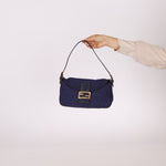 Fendi Blue Zucchino Baguette Shoulder Bag - FashioNica