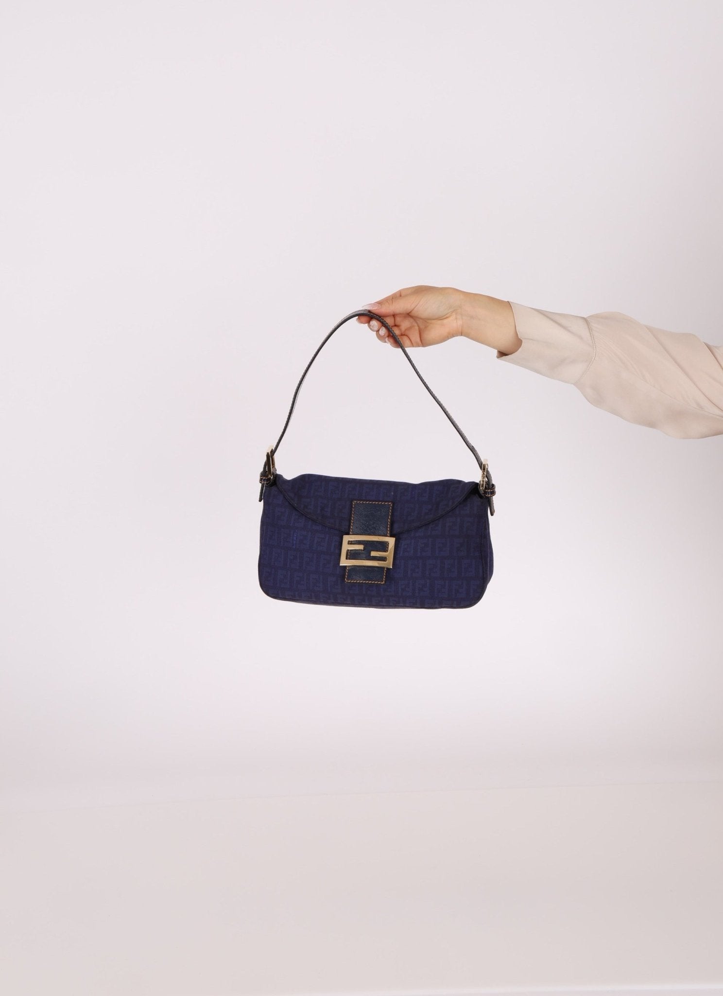 Fendi Blue Zucchino Baguette Shoulder Bag - FashioNica