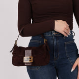 Fendi Chocolate Suede Baguette - FashioNica