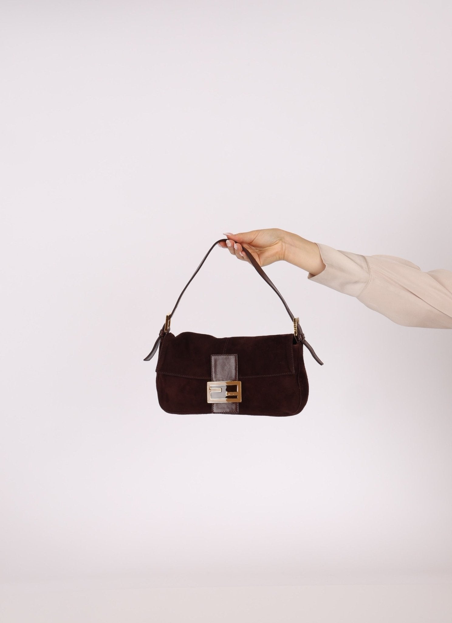 Fendi Chocolate Suede Baguette - FashioNica