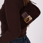 Fendi Chocolate Suede Baguette - FashioNica