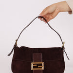 Fendi Chocolate Suede Baguette - FashioNica