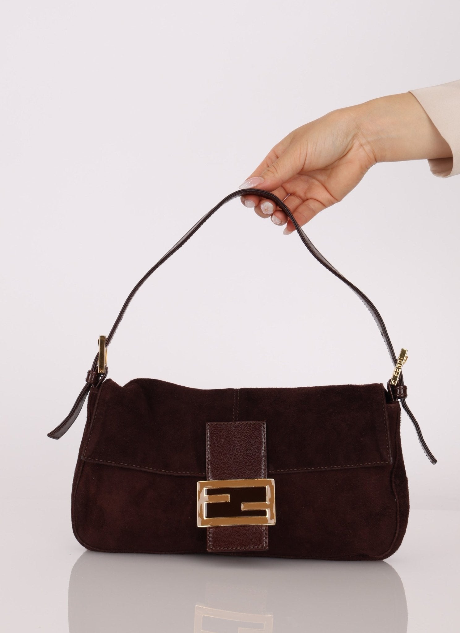 Fendi Chocolate Suede Baguette - FashioNica