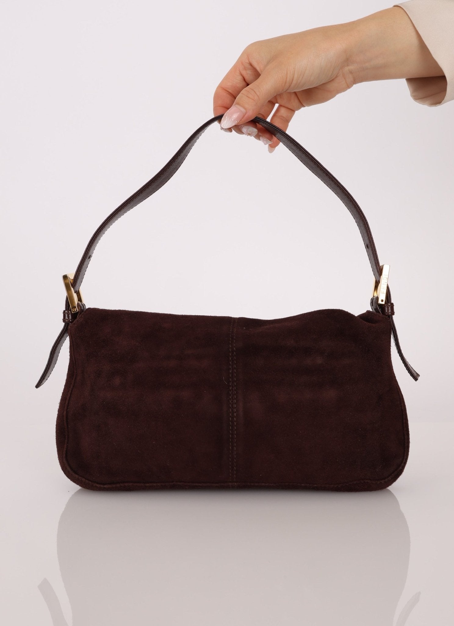 Fendi Chocolate Suede Baguette - FashioNica