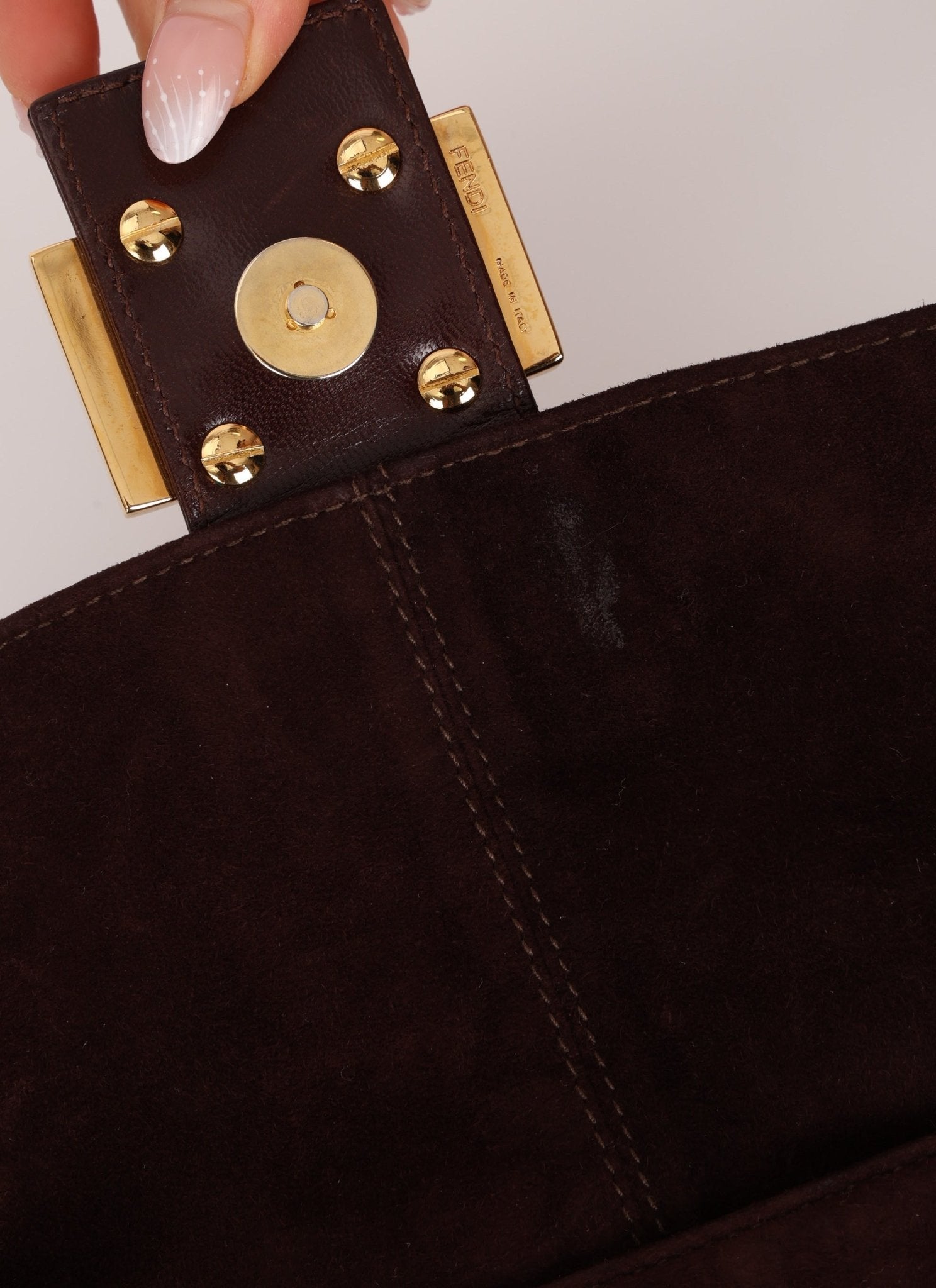 Fendi Chocolate Suede Baguette - FashioNica