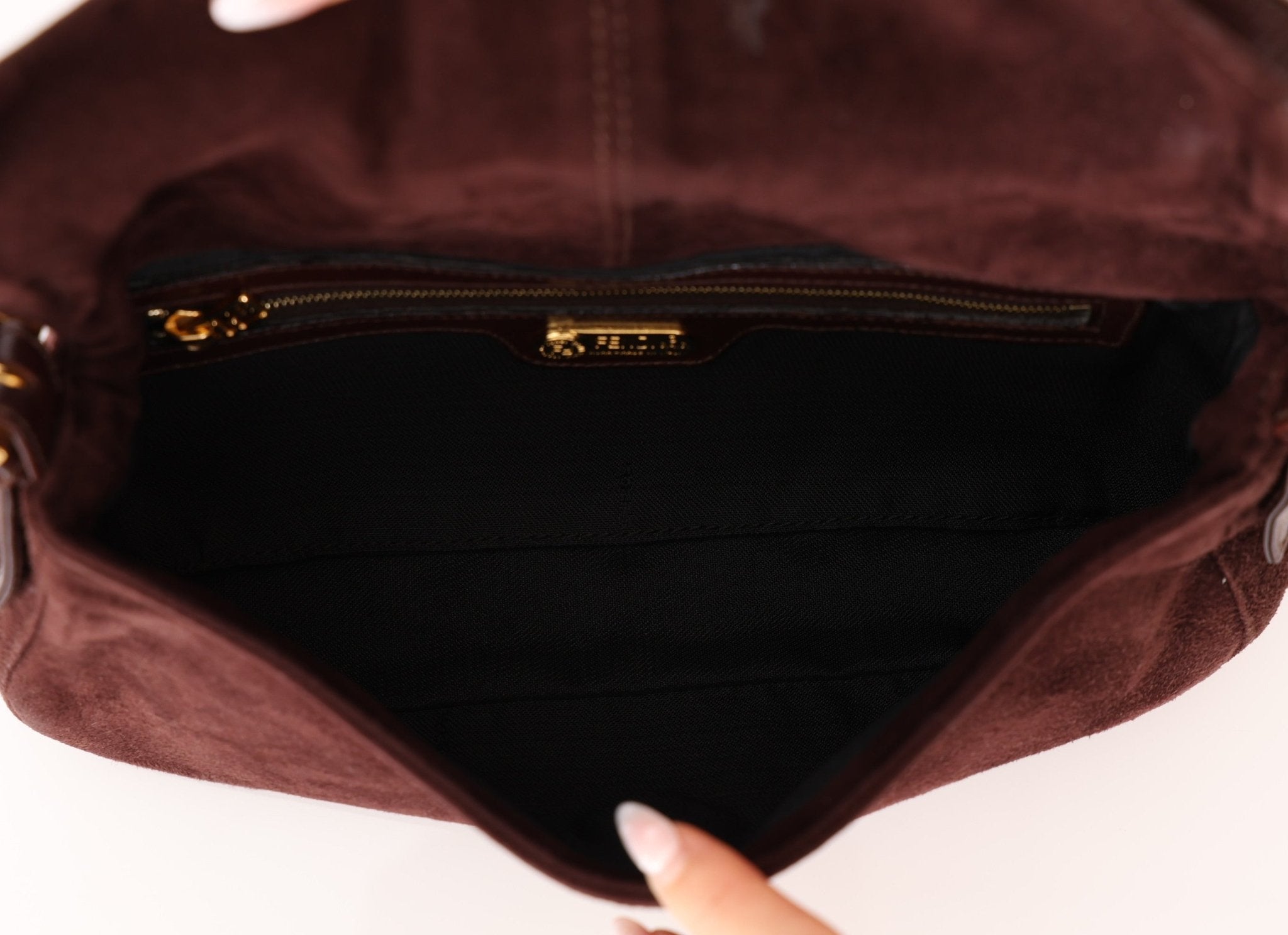 Fendi Chocolate Suede Baguette - FashioNica