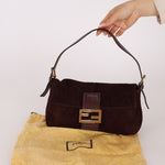 Fendi Chocolate Suede Baguette - FashioNica