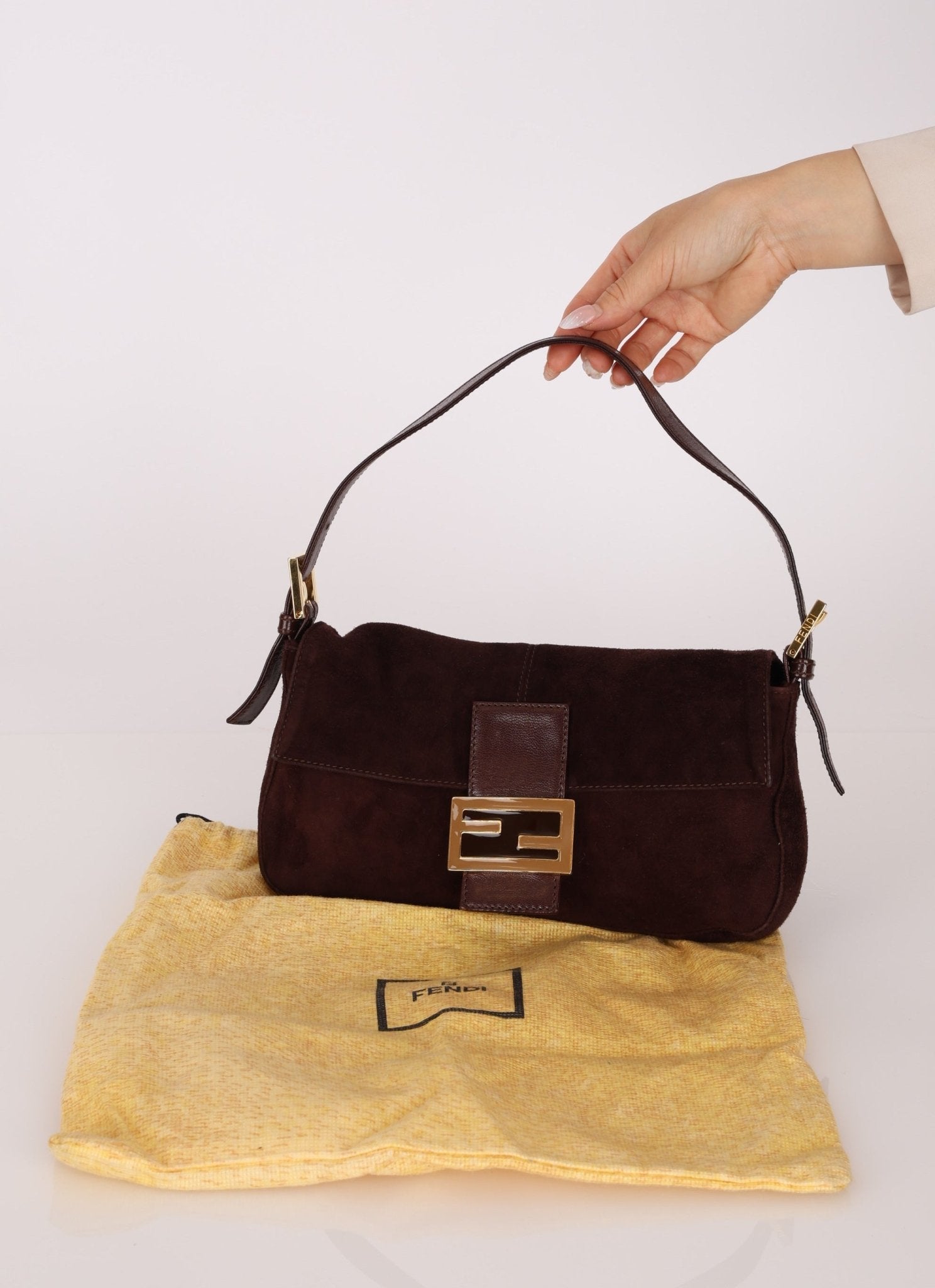 Fendi Chocolate Suede Baguette - FashioNica