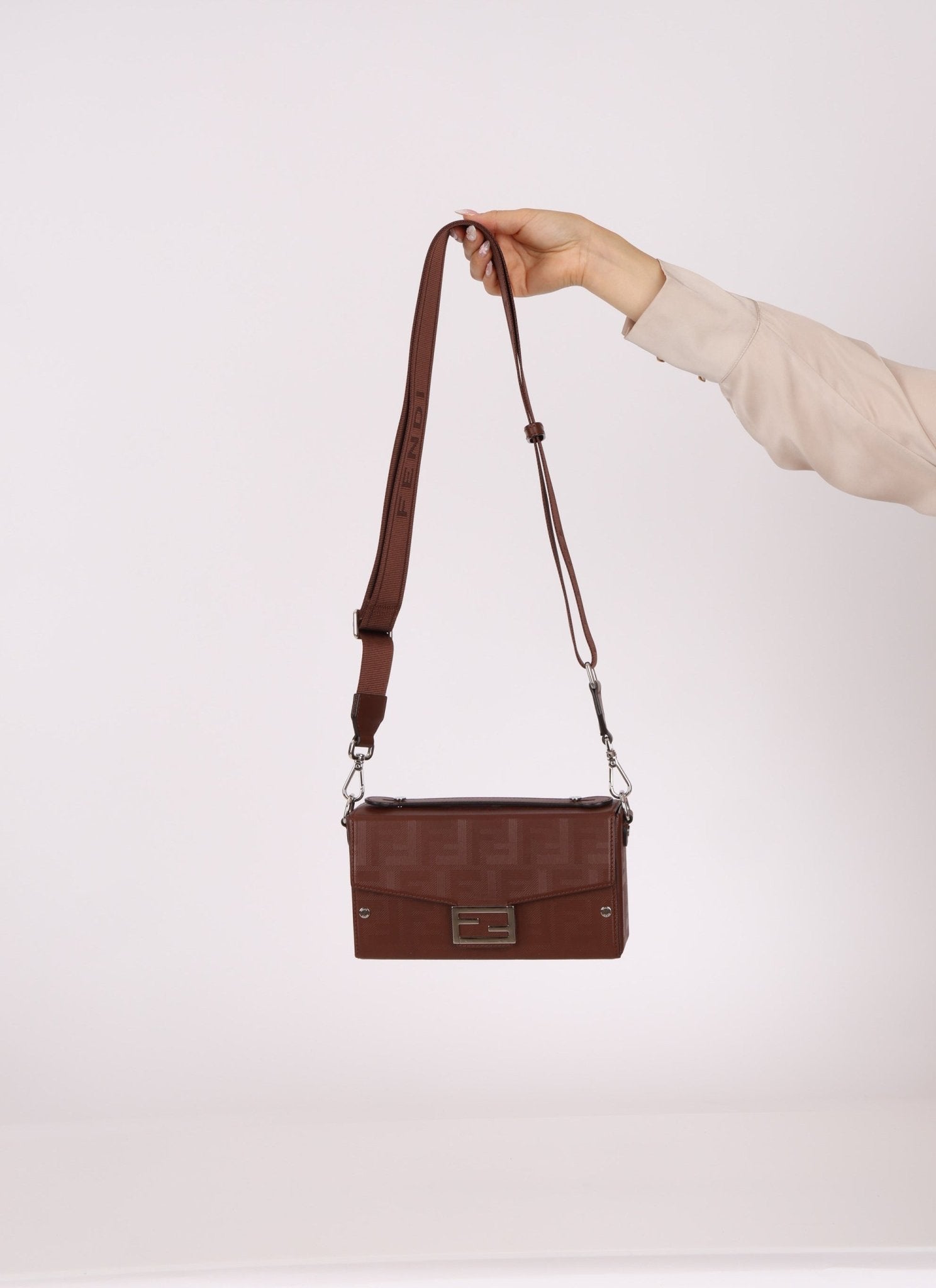 Fendi Chocolate Zucca Soft Trunk Baguette with Strap - FashioNica