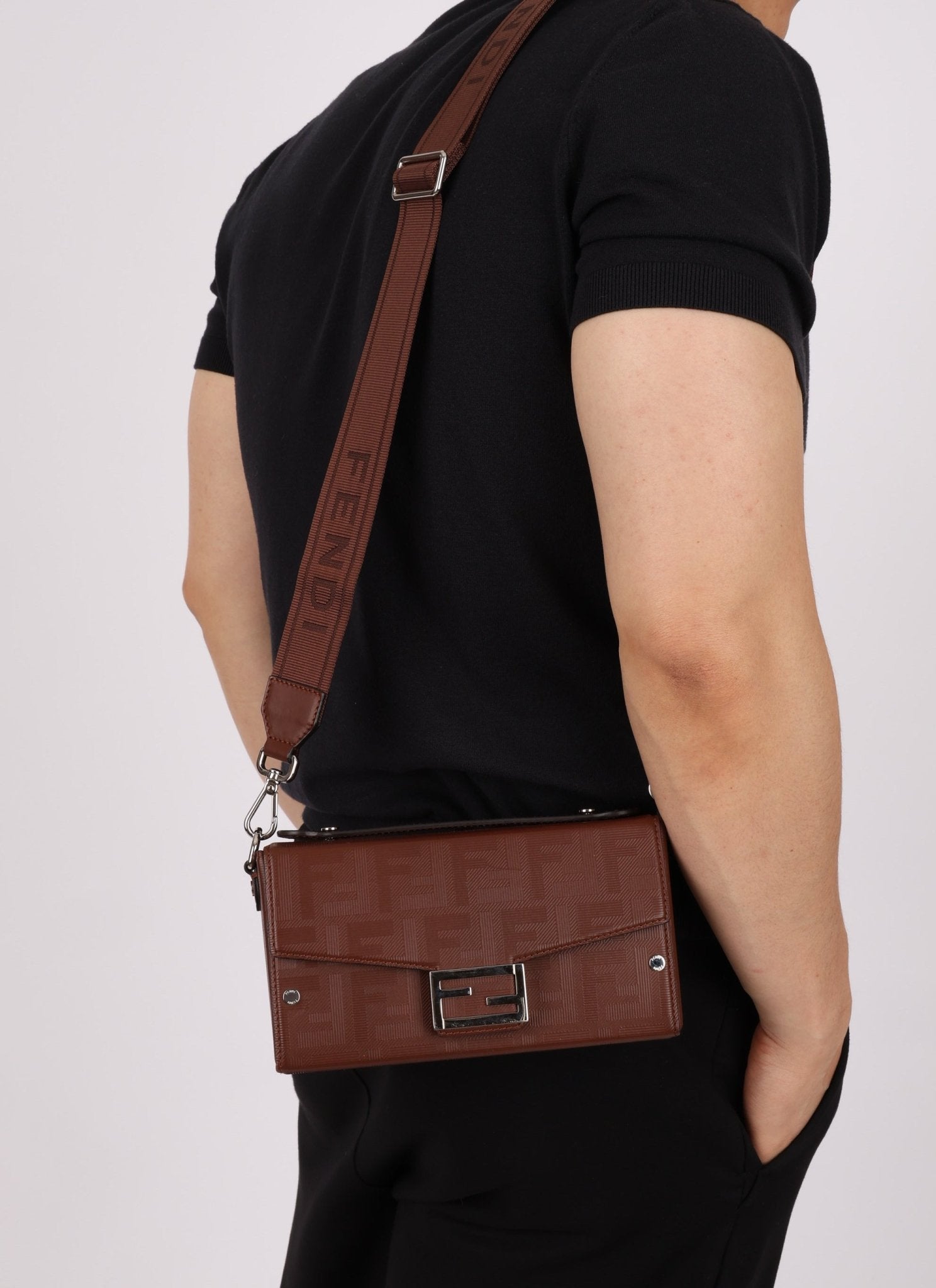 Fendi Chocolate Zucca Soft Trunk Baguette with Strap - FashioNica